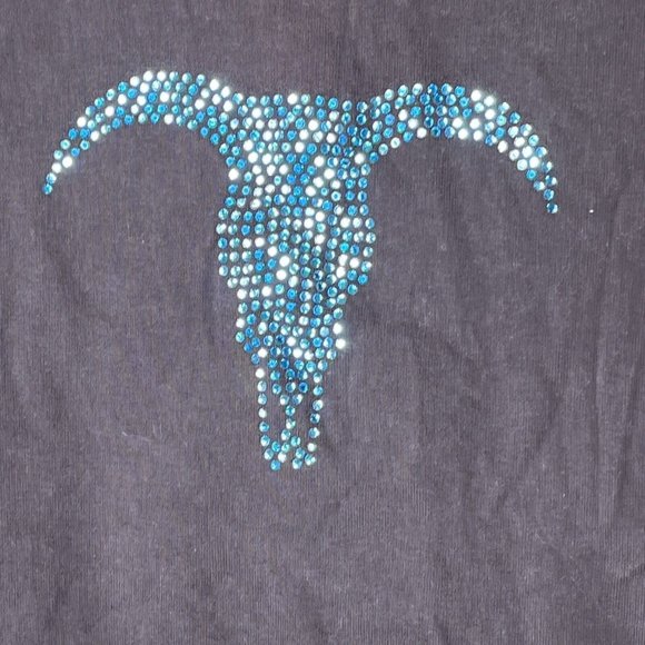 Dont Mess With Texas Top Womens L Youth Brown L Sleeve Blue Rhinestone Longhorn - Picture 5 of 8